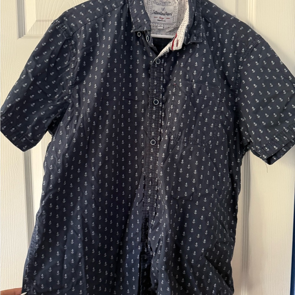Nautica Men's Navy Blue Anchor Print Shirt